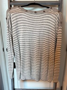 JEANNE PIERRE Light Gray Striped Knit Sweater